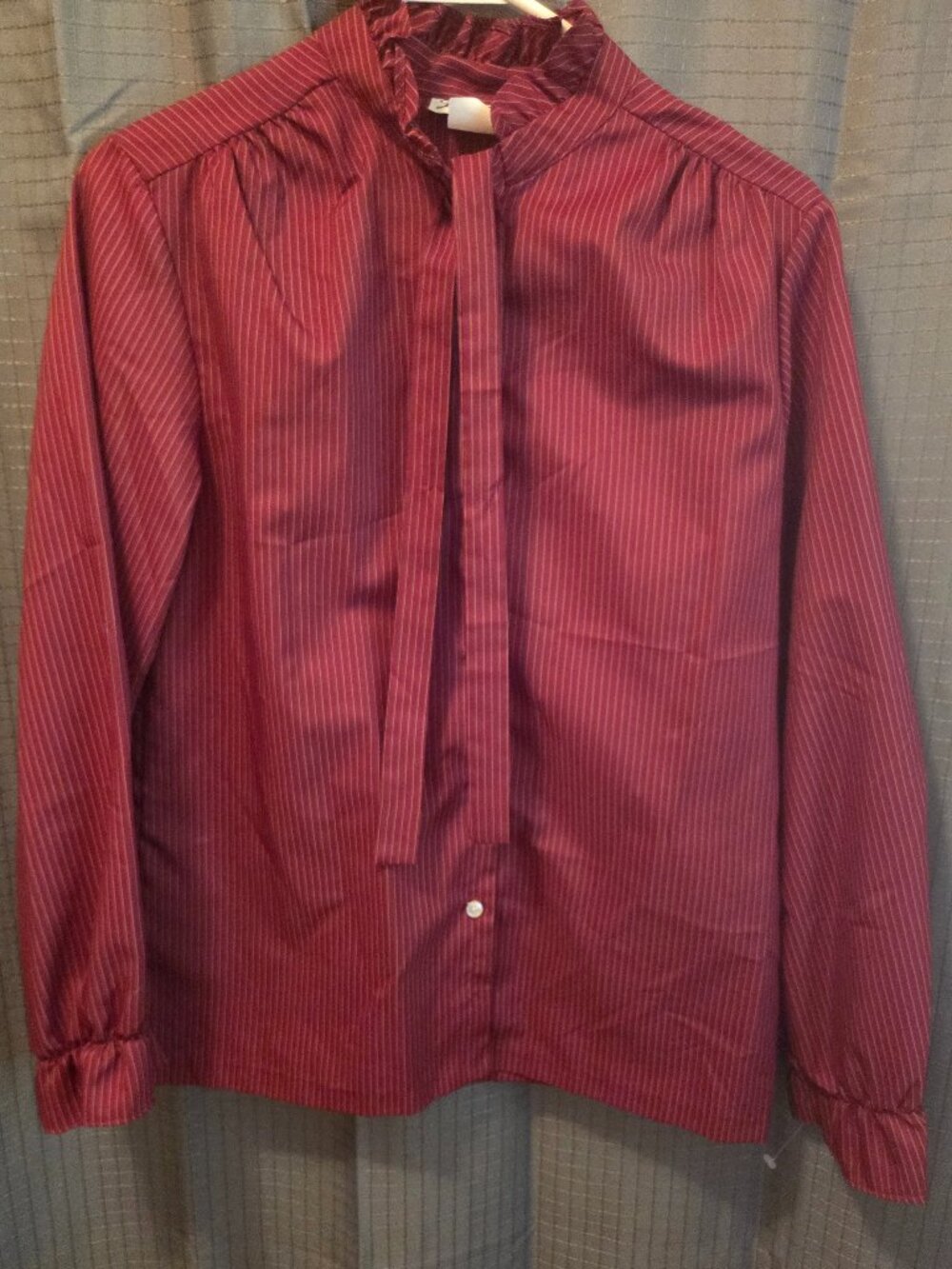 Vintage Lucky Winner Maroon Gold Striped Tie Neck Bow Blouse 11/12